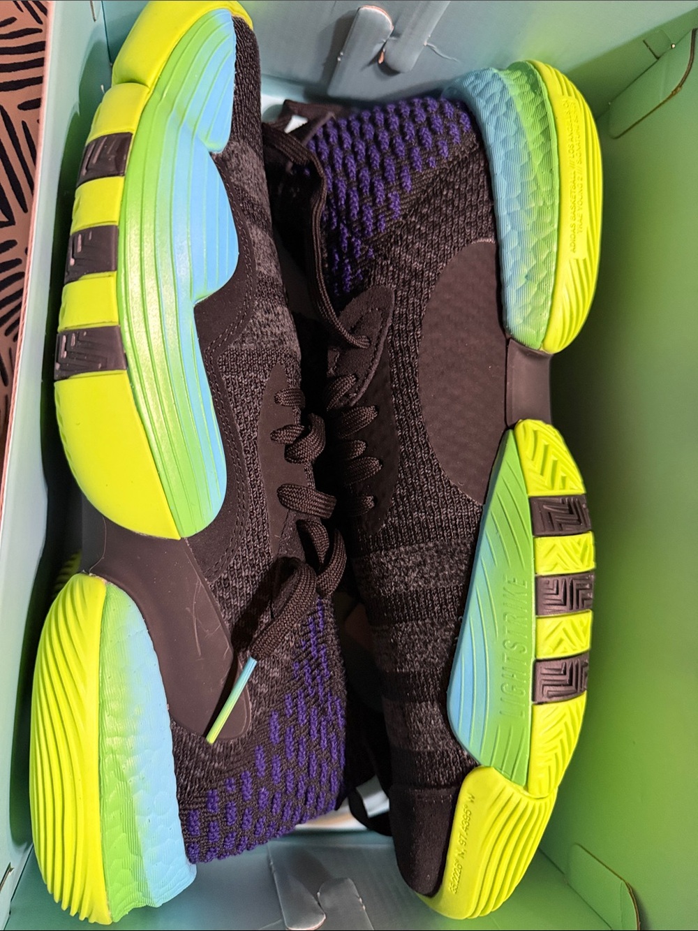 adidas Men's Black Athletic Shoes with Neon Yellow & Teal Accents